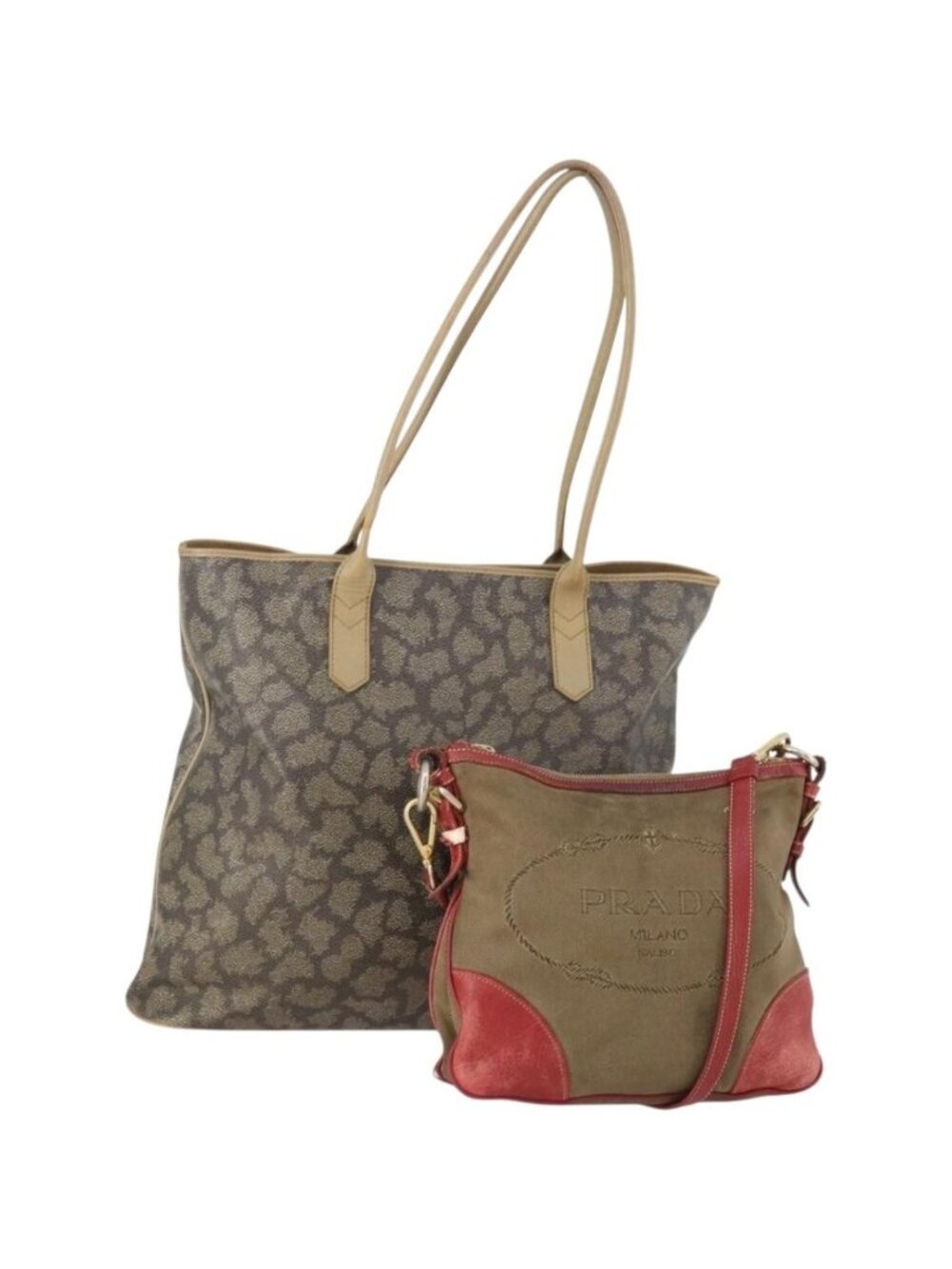 SAINT LAURENT PRADA Tote Bag Canvas PVC 2 Set Beige